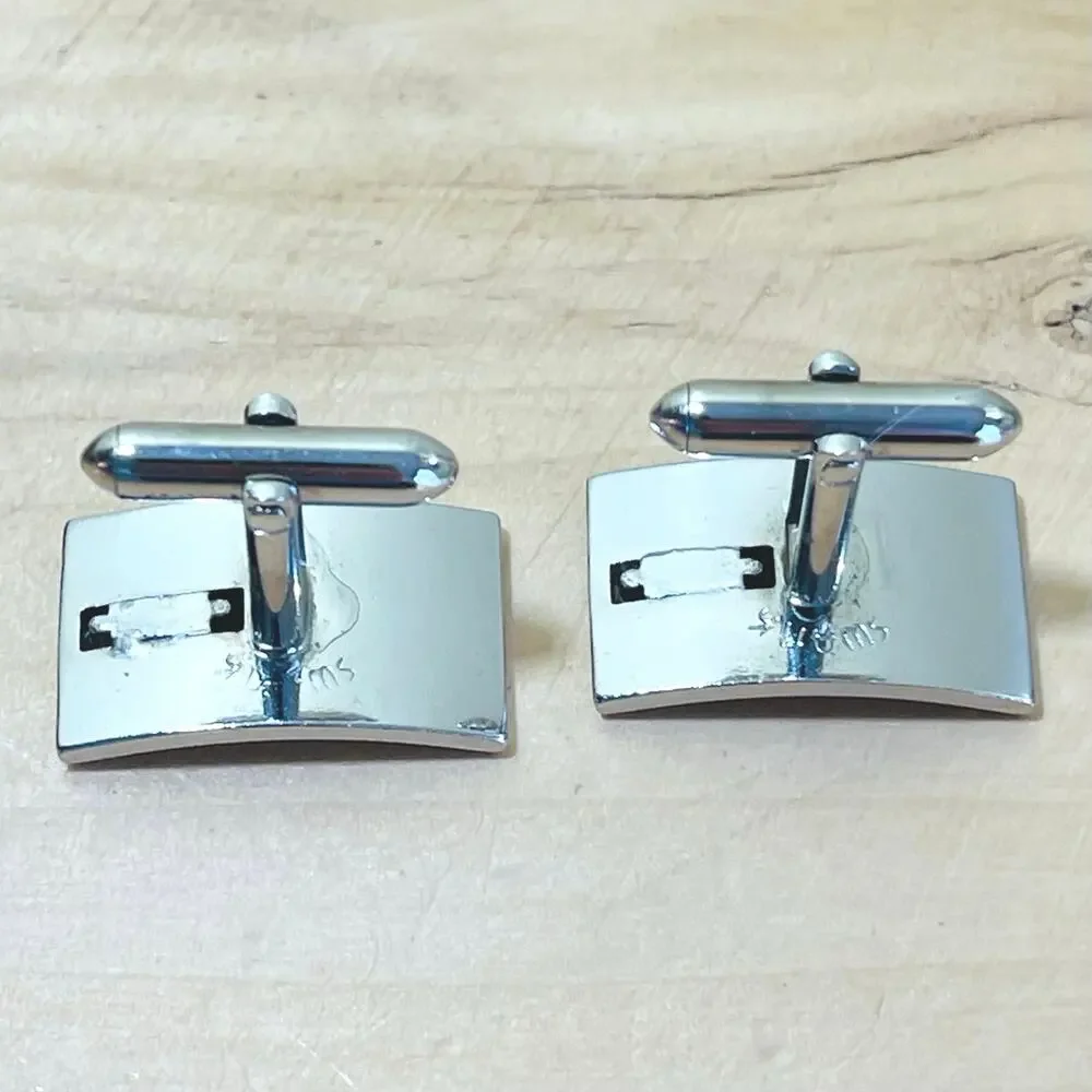 2 Pair Vtg Cufflinks (1) SWANK Rhinestone Silver Tone Jewelry Accessories